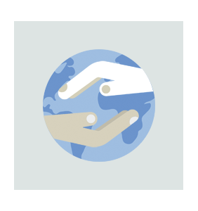 icono bola del mundo y dos manos